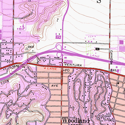 Topographic Map of Warner Plaza Shopping Center, CA