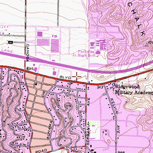 Topographic Map of Woodland Hills Village Plaza Shopping Center, CA