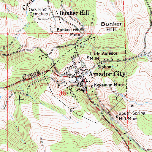 Topographic Map of Amador City Post Office, CA