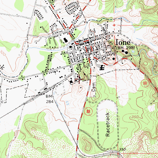 Topographic Map of Ione Catholic Cemetery, CA