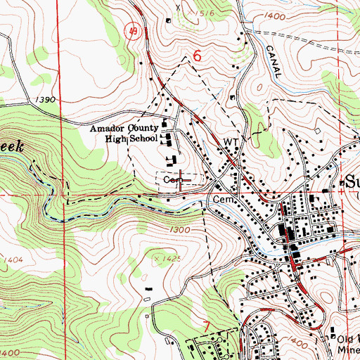 Topographic Map of Sutter Creek City Cemetery, CA