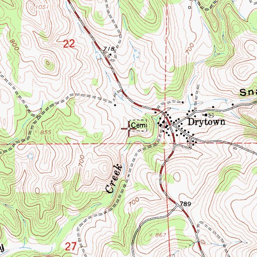 Topographic Map of Drytown Public Cemetery, CA