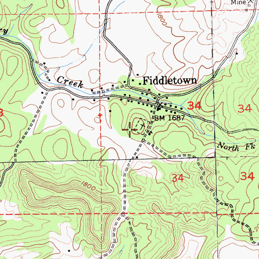 Topographic Map of Fiddletown Cemetery, CA