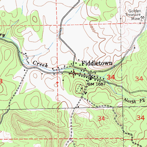 Topographic Map of Fiddletown Community Hall, CA