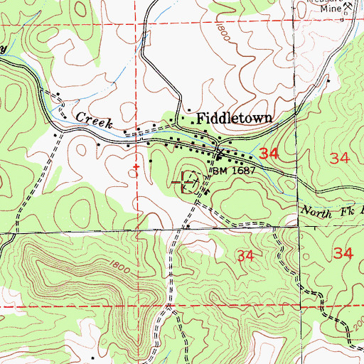 Topographic Map of Fiddletown Masonic Cemetery, CA