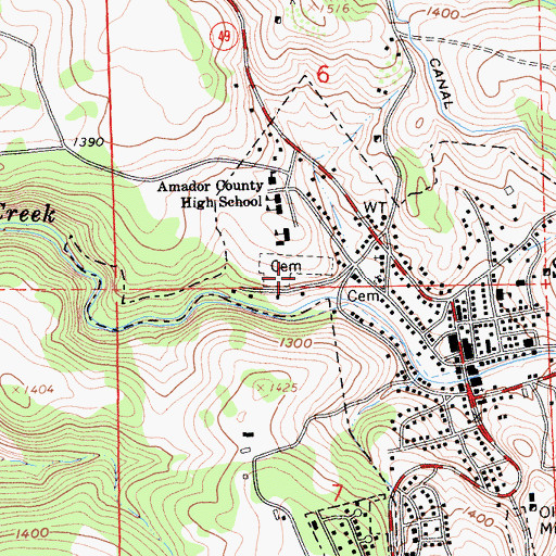 Topographic Map of Odd Fellows Cemetery, CA