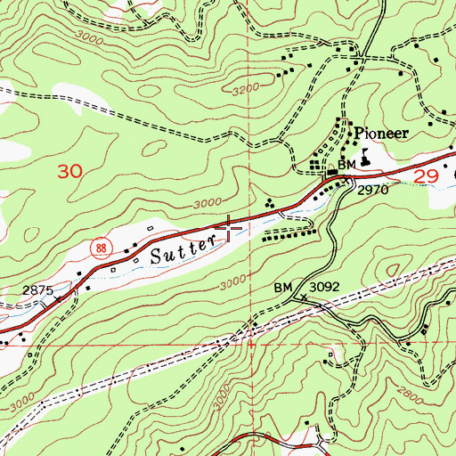 Topographic Map of Pioneer Post Office, CA