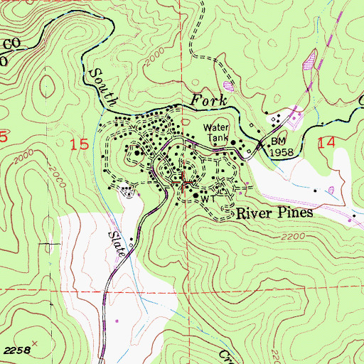 Topographic Map of River Pines Town Hall, CA