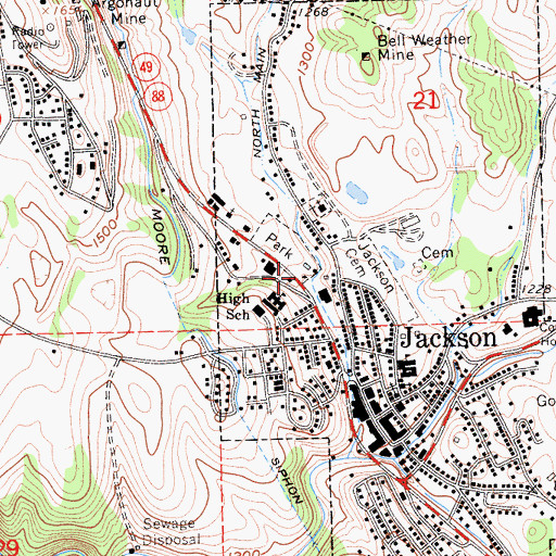 Topographic Map of Amador County Library, CA