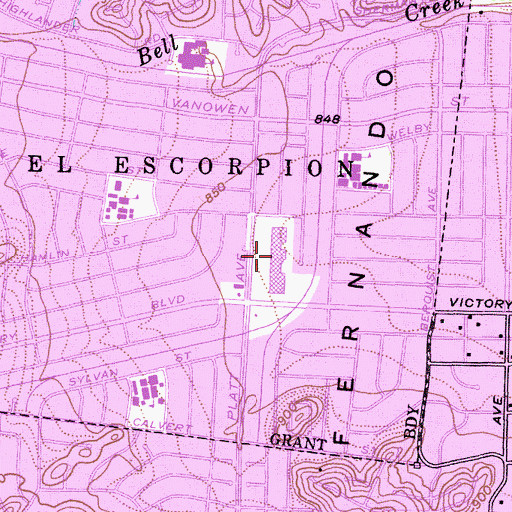 Topographic Map of Platt Village Shopping Center, CA