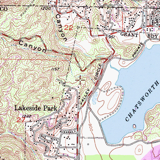 Topographic Map of Valley Circle Park, CA