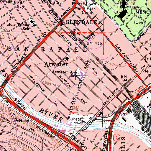 Topographic Map of Atwater Avenue Elementary School, CA