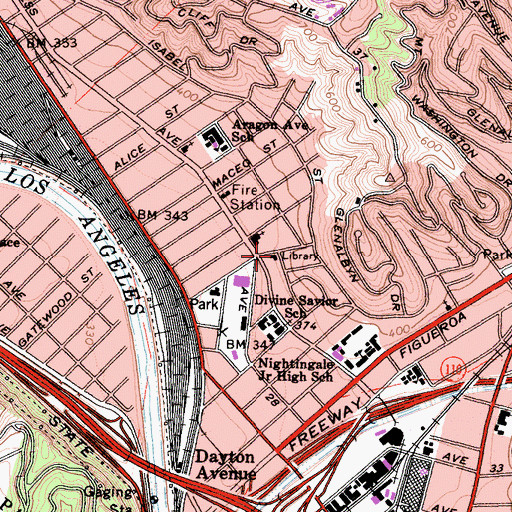 Topographic Map of Cypress Park Branch Los Angeles Public Library, CA