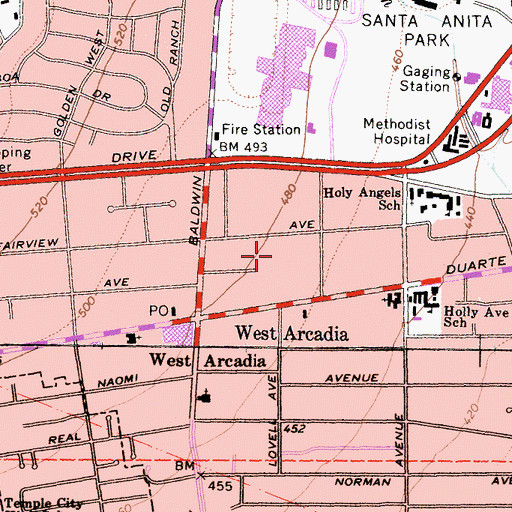 Topographic Map of Fairview Avenue Park, CA