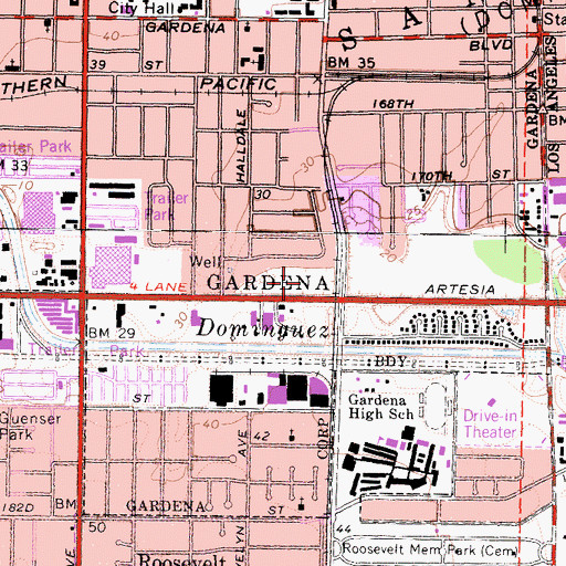Topographic Map of Gardena Gateway Shopping Center, CA