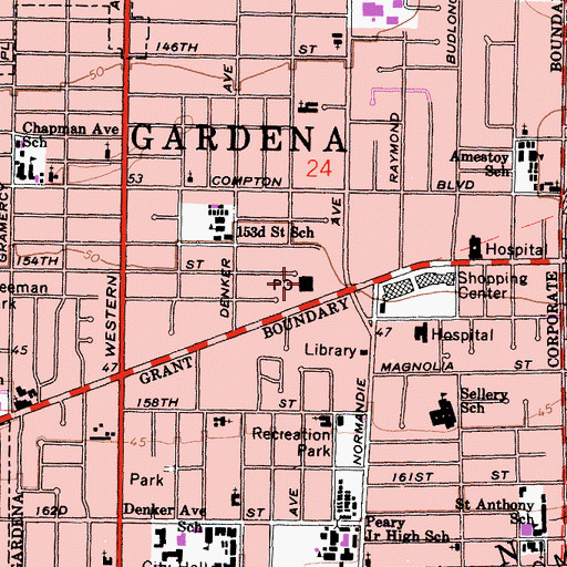 Topographic Map of Gardena Post Office, CA