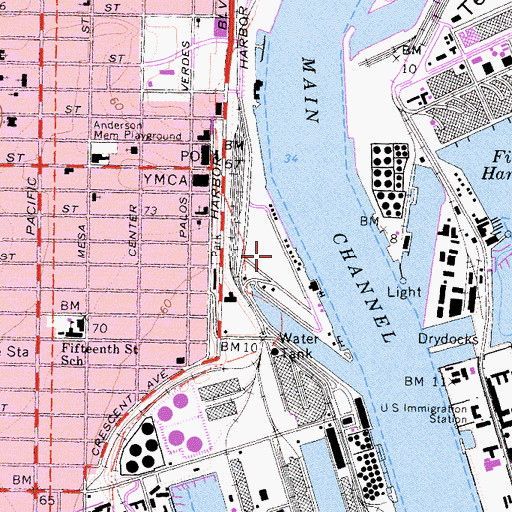 Topographic Map of Ports O' Call Village Shopping Center, CA