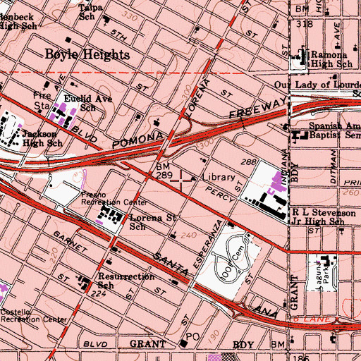 Topographic Map of R L Stevenson Branch Los Angeles Public Library, CA