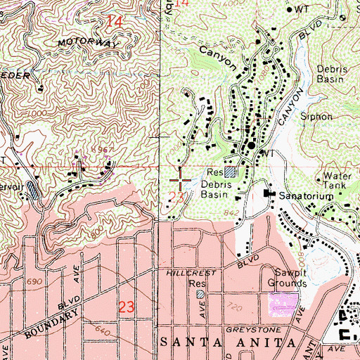 Topographic Map of Ruby Canyon Debris Basin, CA