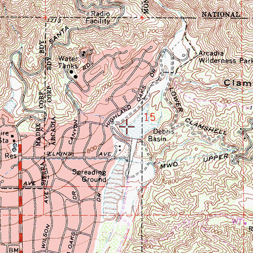 Topographic Map of Santa Anita Debris Basin, CA
