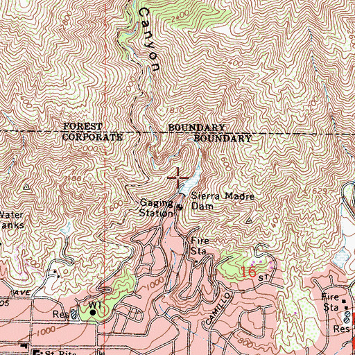 Topographic Map of Sierra Madre Debris Basin, CA