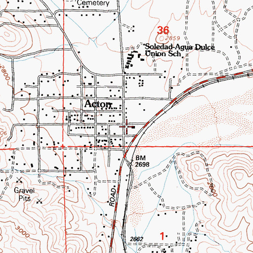 Topographic Map of Acton Post Office, CA