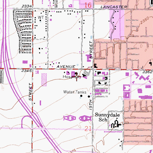 Topographic Map of Antelope Valley Hospital, CA