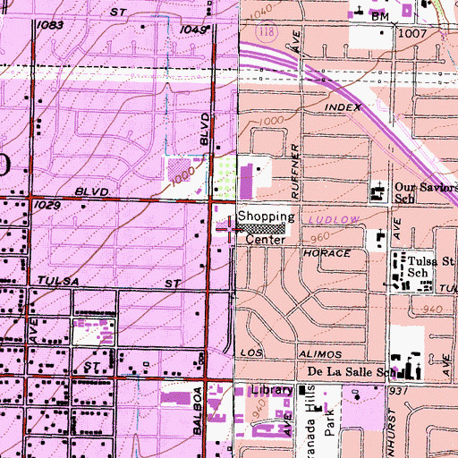 Topographic Map of Balboa-Mission Shopping Center, CA
