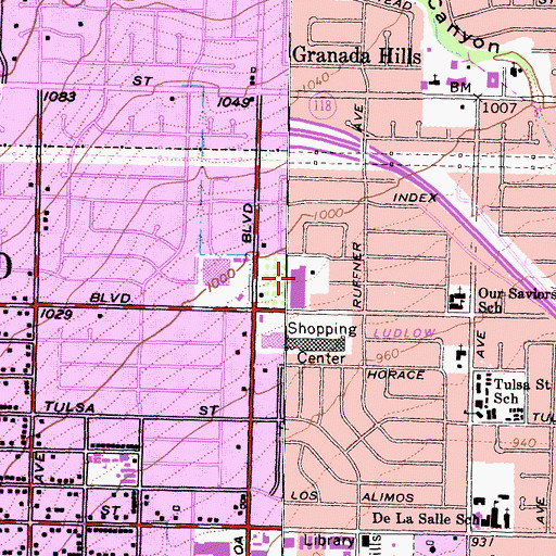 Topographic Map of Balboa-Mission Square Shopping Center, CA