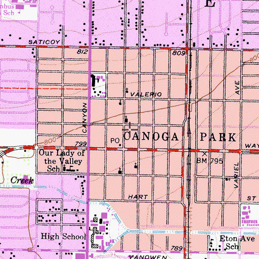 Topographic Map of Canoga Park Branch Los Angeles Public Library, CA