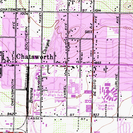 Topographic Map of Chatsworth Branch Los Angeles Public Library, CA
