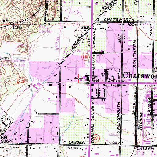 Topographic Map of Chatsworth Elementary School, CA