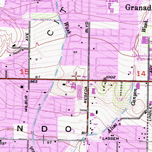 Topographic Map of Devonshire-Reseda Shopping Center, CA