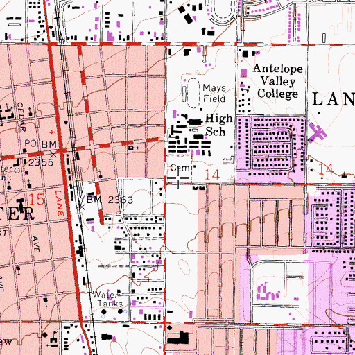 Topographic Map of Lancaster Cemetery, CA