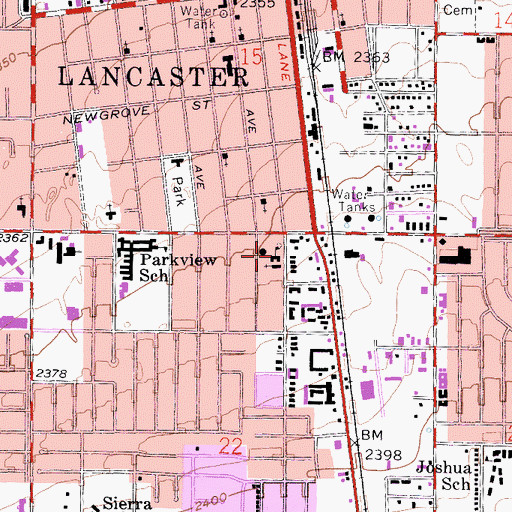 Topographic Map of Lancaster Christian School, CA