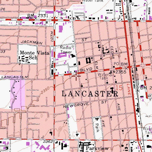 Topographic Map of Lancaster Performing Arts Center, CA