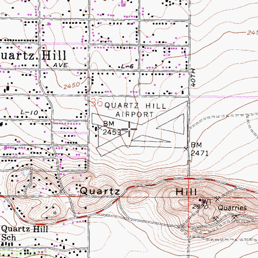 Topographic Map of Quartz Hill Airport (historical), CA