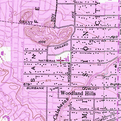 Topographic Map of Woodlake Avenue Elementary School, CA