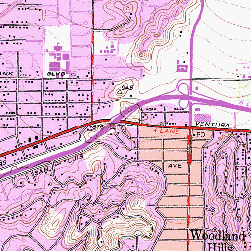 Topographic Map of Woodland Hills Branch Los Angeles Public Library, CA