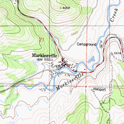 Topographic Map of Markleeville Post Office, CA