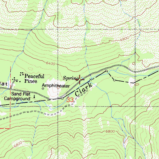 Topographic Map of Peaceful Pines Campground, CA