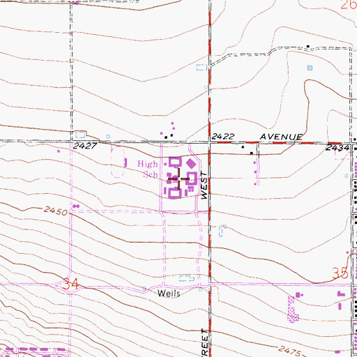Topographic Map of Quartz Hill High School, CA