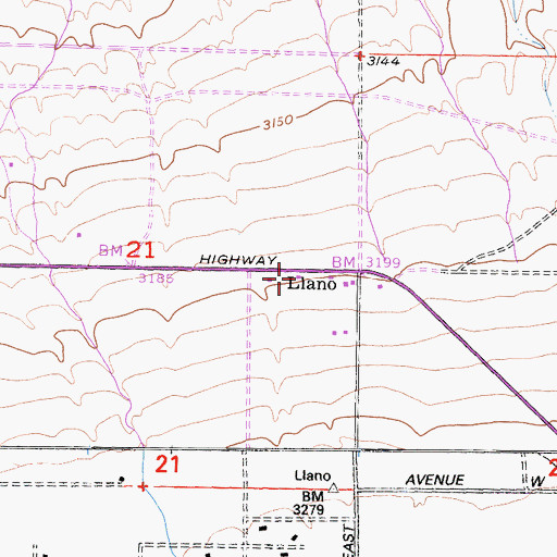 Topographic Map of Llano Post Office, CA