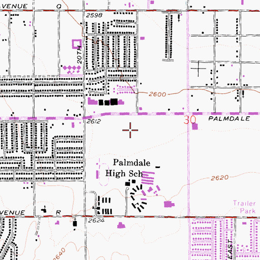 Topographic Map of Palmdale Post Office, CA