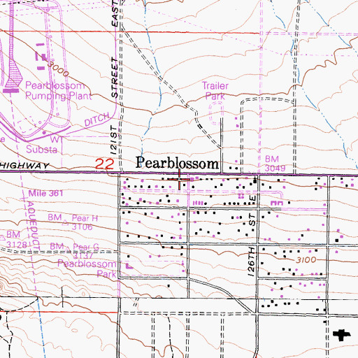 Topographic Map of Pearblossom Post Office, CA