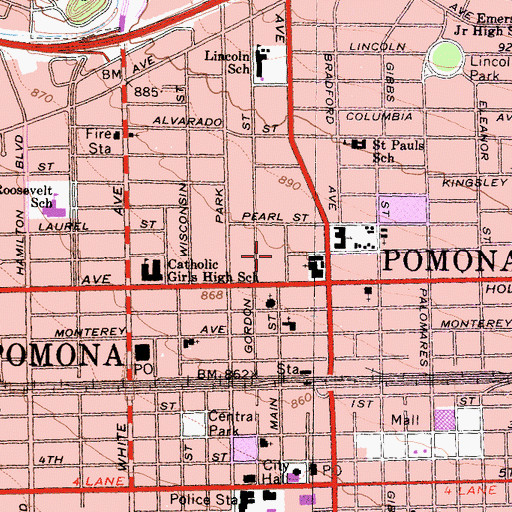 Topographic Map of First Church of Christ Scientist, CA