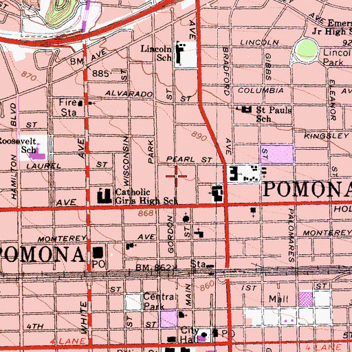 Topographic Map of Pomona Convalescent Home, CA