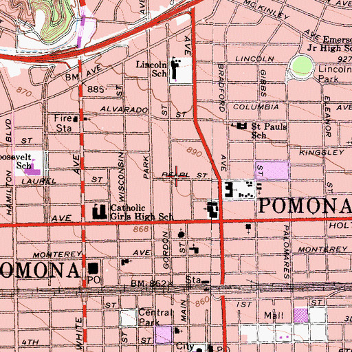 Topographic Map of Pomona Medical Center, CA