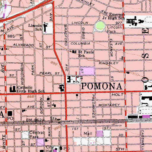 Topographic Map of Trinity Methodist Church, CA