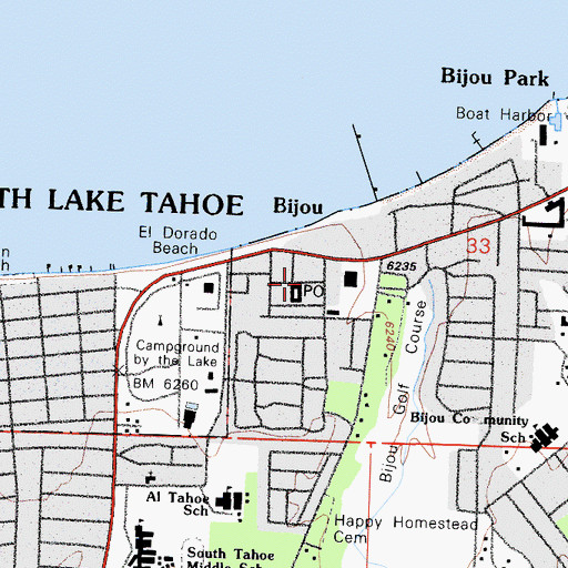 Topographic Map of Bijou Post Office, CA